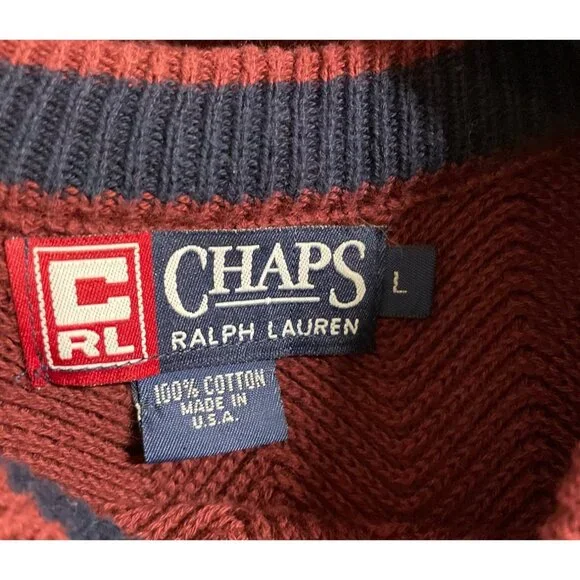 Chaps Ralph Lauren Sweater Burgundy Wine Mens Size Large 100% Cotton - Picture 8 of 9